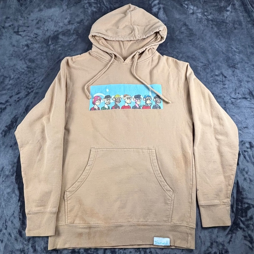 Diamond Supply Co Hoodie Mens Medium Tan Bored Ape Yacht Club Graphic Sweatshirt